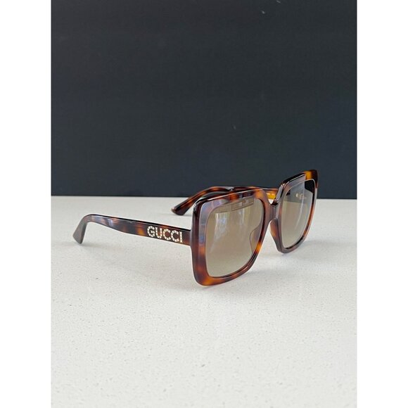 Gucci  GG0418S 003 Rectangular Acetate rhinestone brown Sunglasses -Spotted Turt - Picture 4 of 9